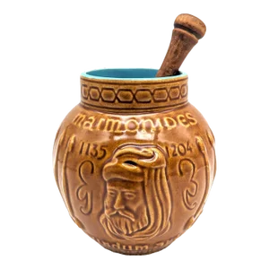 1960s McCoy Pottery Schering "Maimonides" Apothecary Jar With Wood Pestle