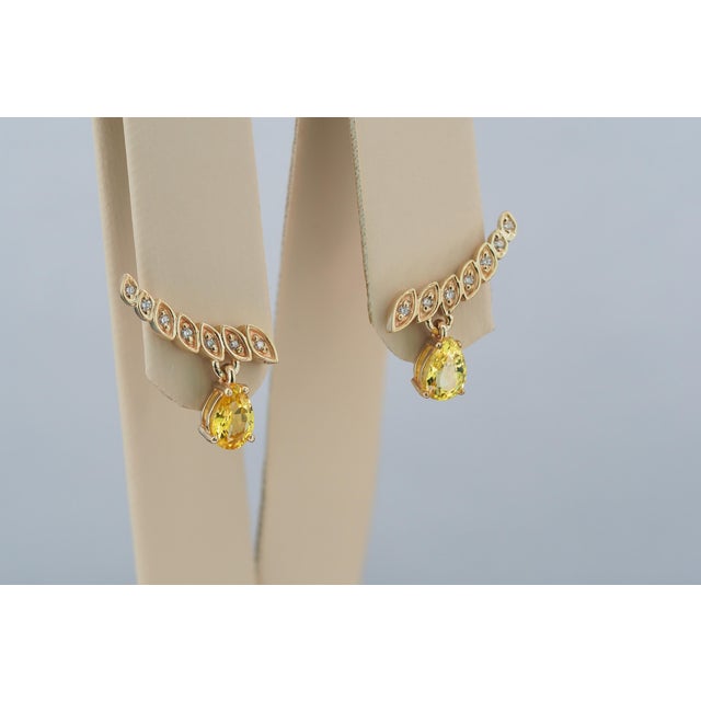 Modern Yellow Sapphires and Diamonds Earrings Studs- Set of 2 For Sale - Image 3 of 10