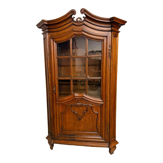Late 19th Century Louis XV Style French Oak Bookcase With Glazed Glass Door, Circa 1860 For Sale