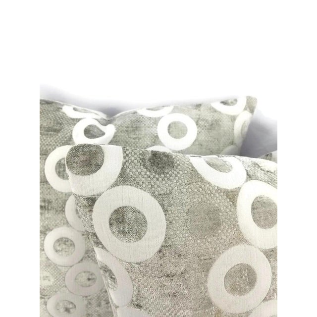 Contemporary Silver Chenille Rings Pattern Pillow Cover - 20" X 20" For Sale - Image 3 of 5