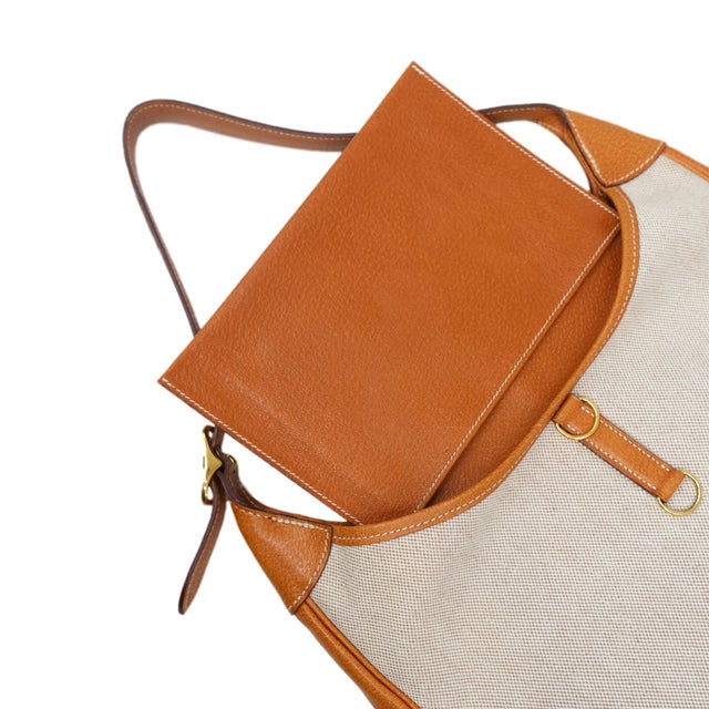 Hermès Toile Canvas & Natural Peau Porc Leather Trim II 31cm Bag, 1992. For Sale - Image 6 of 15