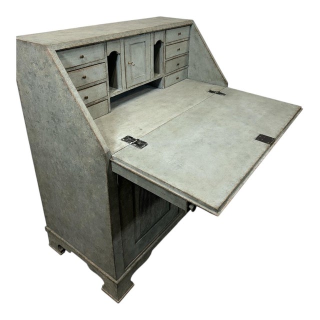 Antique Swedish Secretary in Gray With White Highlights For Sale - Image 4 of 10