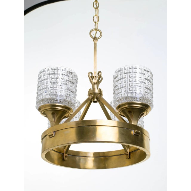 Metal Pressed Glass and Brass German Chandelier For Sale - Image 7 of 10