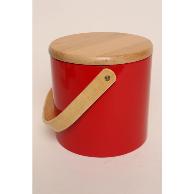 Mid-Century Modern 1980s Mid Century Modern Red Vinyl and Birch Insulated Ice Bucket by Georges Briard For Sale - Image 3 of 14