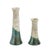 Two candle holders with a stunning raku crackle' effect on the top and cut at the bottom by a "wave" of green metal color...