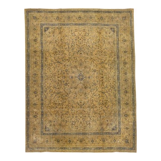 1960s Vintage Persian Tabriz Handmade All-Over Ivory Wool Rug 10 X 13 For Sale
