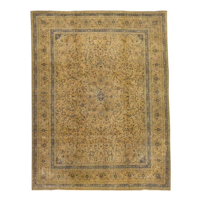 1960s Vintage Persian Tabriz Handmade All-Over Ivory Wool Rug 10 X 13 For Sale