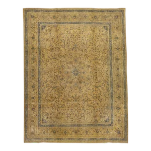 1960s Vintage Persian Tabriz Handmade All-Over Ivory Wool Rug 10 X 13