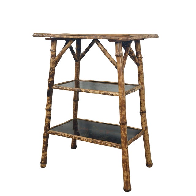 Wood Antique Aesthetic Movement Tiger Bamboo Three-Tier Side Table For Sale - Image 7 of 12