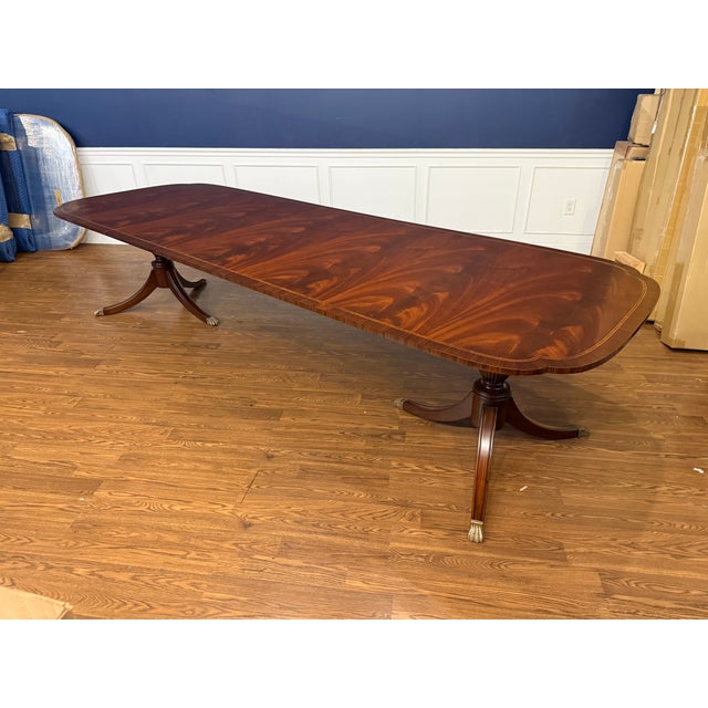 Traditional Classic Mahogany Scallop Cornered Dining Table by Leighton Hall - Showroom Sample For Sale - Image 3 of 16