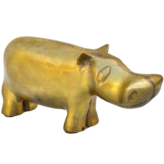 Mid 20th Century Mid 20th Century Handcrafted Americana Brass Hippo Figurine Accent For Sale - Image 5 of 6