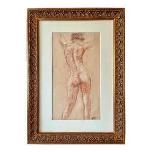 Original Vintage French Nude Female Drawing by Aristide Maillol (1861 - 1944) Pastel Pencil Conte Crayon