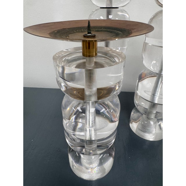 Vintage Lucite and Brass Candlestick Holders, Set of 3 Graduating Sizes For Sale - Image 10 of 10