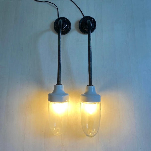 Art Deco Wall Sconces in Cast Iron with Glass and Ceramic, 1930s, Set of 2 For Sale - Image 10 of 12