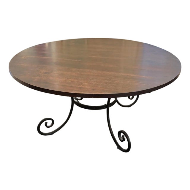Vintage Heavy Iron & Mahogany Round Dining Table For Sale
