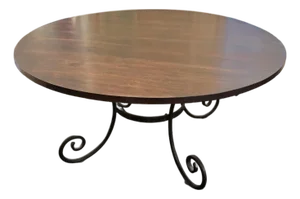 Vintage Heavy Iron & Mahogany Round Dining Table