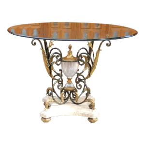 Vintage Marble Glass & Bronze Center Round Table by La Barge