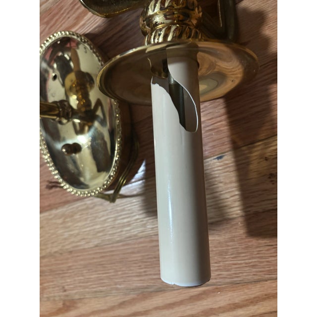 Vintage Lou Campbell Hollywood Regency Brass Bow & Tassel Wall Sconces | French Neoclassical Lighting, a Pair For Sale - Image 4 of 12
