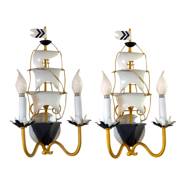 Pair of 1990s Nautical Metal Sconces For Sale