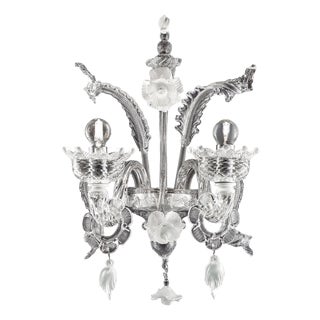 Venetian Style Transparent and White Floral Murano Glass Wall Light by Simoeng for Simoeng For Sale