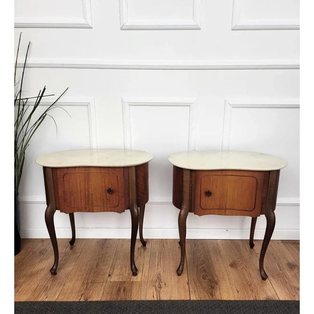 Art Deco Italian Kidney Shaped Nightstands with Marble Top, 1950s, Set of 2 For Sale - Image 3 of 10