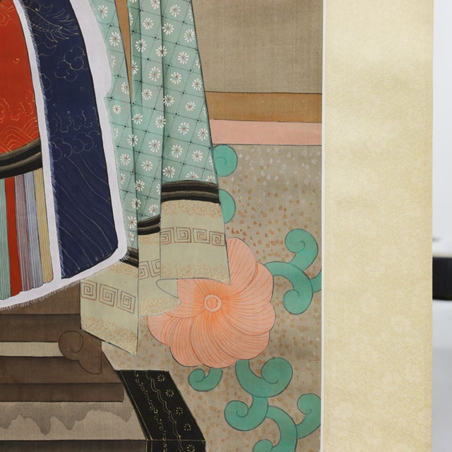 Vintage Chinese Imperial Consort Ancestor Portrait Scroll Painting on Silk in Blue Robe For Sale - Image 9 of 15