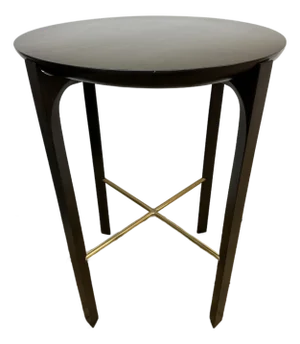 Walnut Wood + Brass Side Table, 30 Inch Round