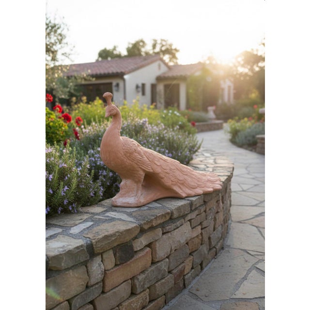 Tuscan Terra Cotta Peacock Garden Sculpture For Sale - Image 11 of 11