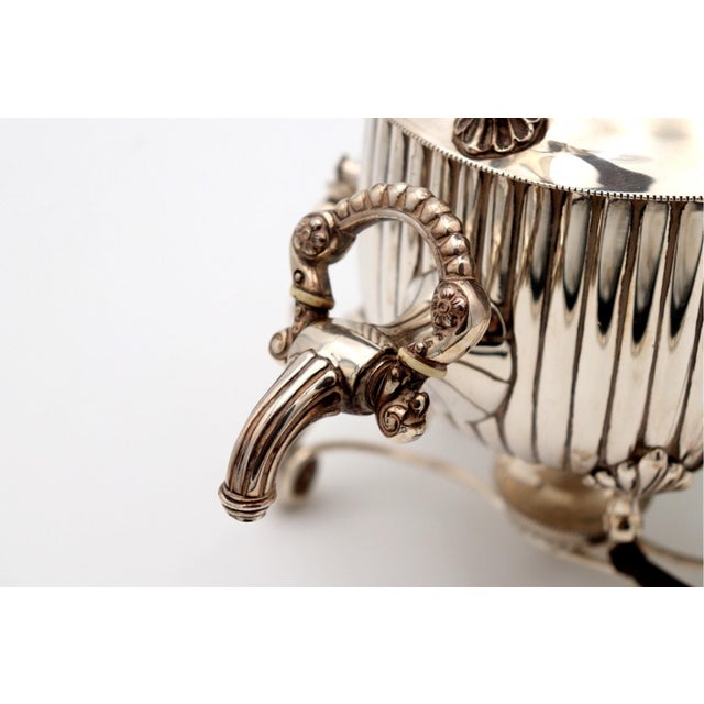 Silver Kettle with Fluted Reliefs and Knob on the Lid with Lamp and Four Feet with Windings, in Good conditions. Designed...