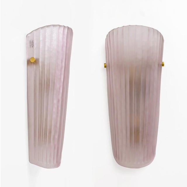 Murano Glass Wall Sconces in Pink Ribbed Glass and Brass, Italy, 2000, Set of 2 For Sale - Image 11 of 11