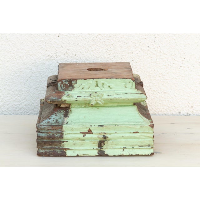 19th Century Antique Aqua Teak Column Base For Sale - Image 5 of 7