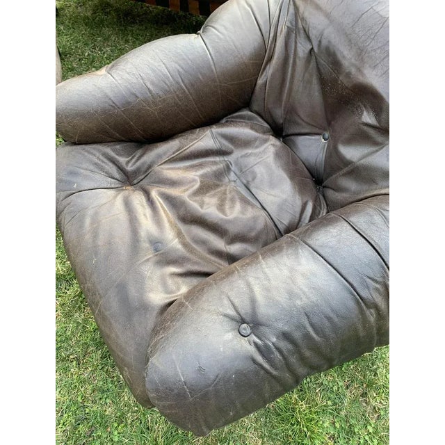 Black Mid-Century Brown Tufted Leather Armchairs & Ottoman in the style of Percival Lafer, 1960s, Set of 3 For Sale - Image 8 of 11