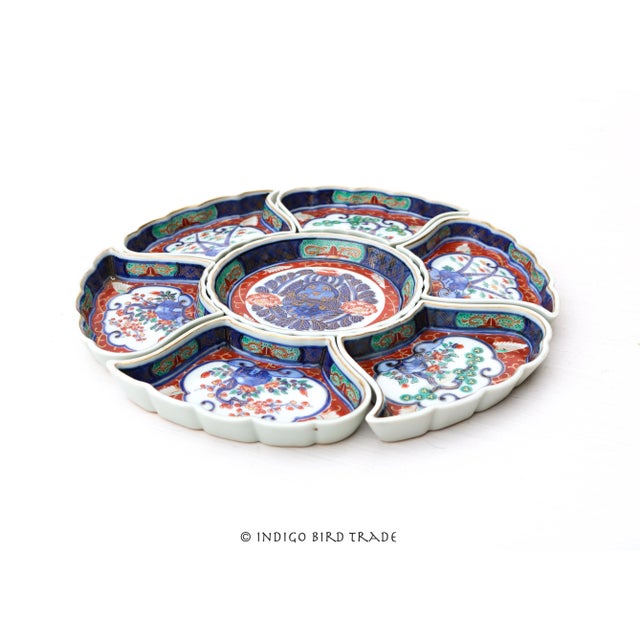 19th Century Meiji Period Japanese Imari Porcelain Sweet Meat Dish Set A stunning and rare Japanese Imari plates are made...