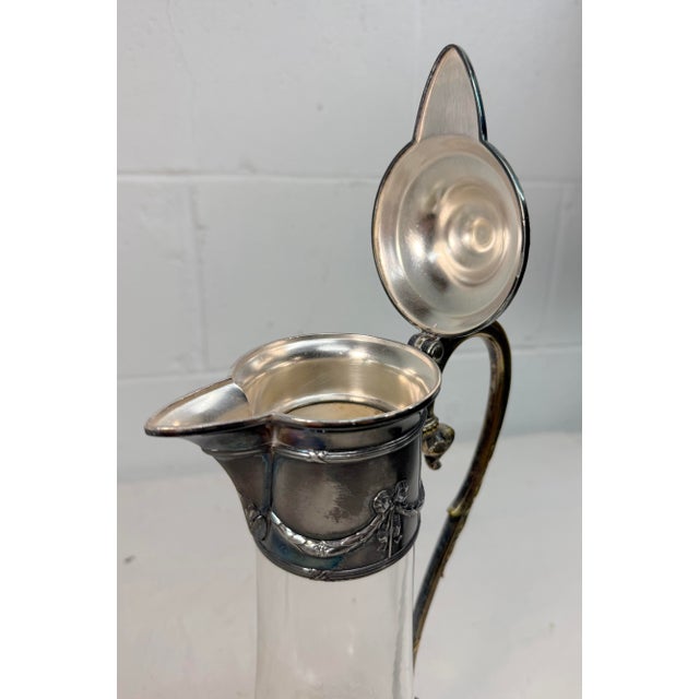 Antique 1800's Ornate Silverplate Etched Crystal Glass Wine Claret Decanter WMF For Sale - Image 10 of 16