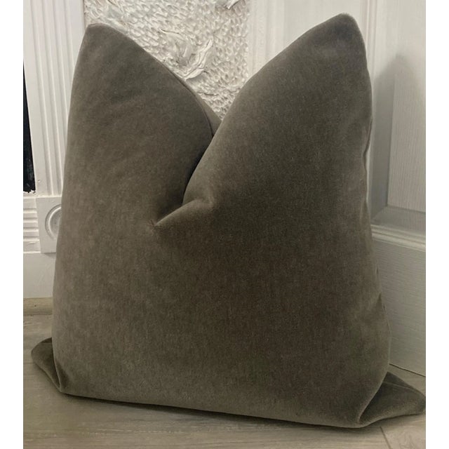 Contemporary Plush 24" Antique Pewter Down Filled Mohair Pillows - A Pair For Sale - Image 3 of 3