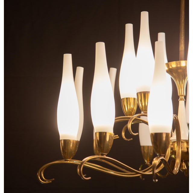 Italian Stilnovo Brass 18 Light Chandelier, 1950s For Sale - Image 3 of 13