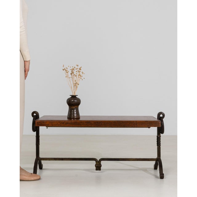 Brutalist Coffee Table with Wrought Iron Base, Antique, France, Circa 1970 For Sale - Image 10 of 11