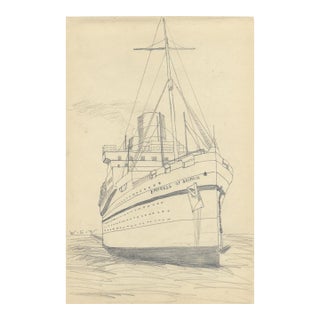 1943 Empress of Britain Ship Drawing by William Wood For Sale