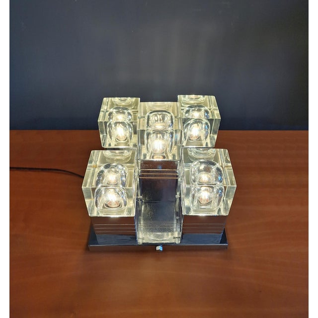 Table or Ceiling Lamp in Steel and Glass in the style of Gaetano Sciolari, Italy, 1960s For Sale - Image 4 of 9