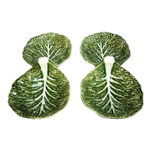 Pair of Belo Faiancas Portugal Green Cabbage Double Sided Server