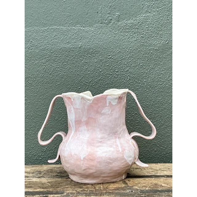 Contemporary Vintage Slab Built Studio Pottery Pale Pink Vase For Sale - Image 3 of 12