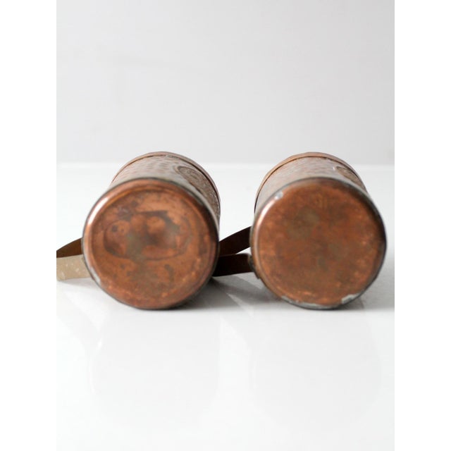 Metal Vintage Copper Plated Mugs Aztec Calendar Pair For Sale - Image 7 of 11