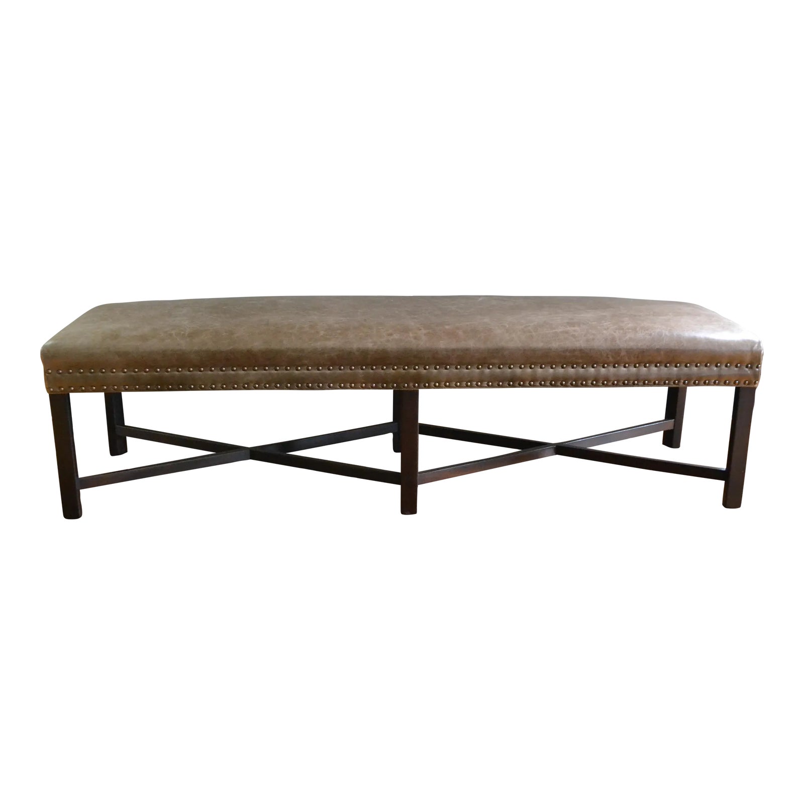 Baker Style Trestle Bench in Leather | Chairish