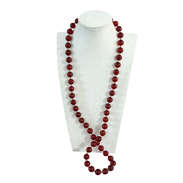 Brown Vintage Carnelian Stone and Gold Beads Necklace 15" H For Sale - Image 8 of 8