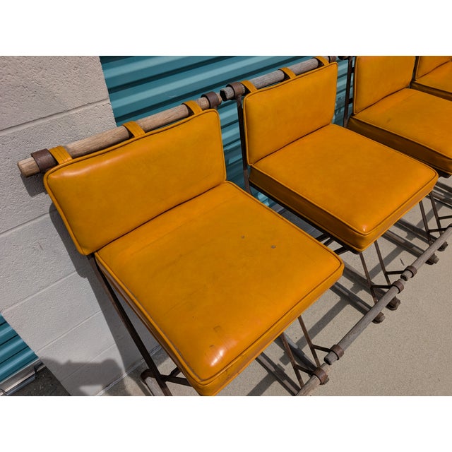 Vintage Mid Century Attributed to Cleo Baldon Barstools for Terra, Los Angeles – Iron, Oak & Leather For Sale - Image 17 of 18