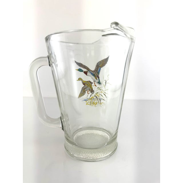 Vintage Mid Century Mallard Duck Glass Pitcher With Hand-Painted Scene For Sale - Image 9 of 14