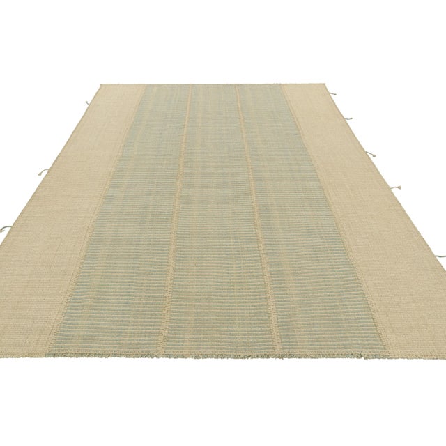 2010s Rug & Kilim’s Contemporary Kilim in Cream White and Blue Textural Stripes For Sale - Image 5 of 6