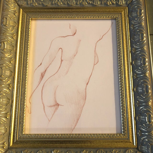 Figurative Gallery Wall Collection-2 Vintage Female Nude Sepia Study Drawings Vintage Frames- a Pair For Sale - Image 3 of 5