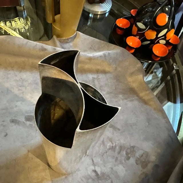 1970s Sabattini Style Minimalist Silver Plated Italian Vase For Sale - Image 11 of 13