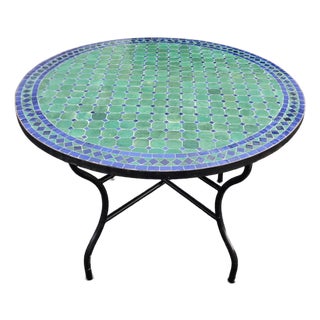 40" Handcrafted Turqoise and Blue Moroccan Mosaic Table For Sale